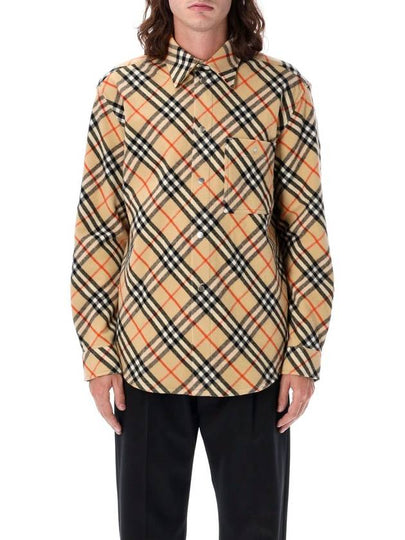 Check Oversized Wool Long Sleeve Shirt Sand - BURBERRY - BALAAN 2