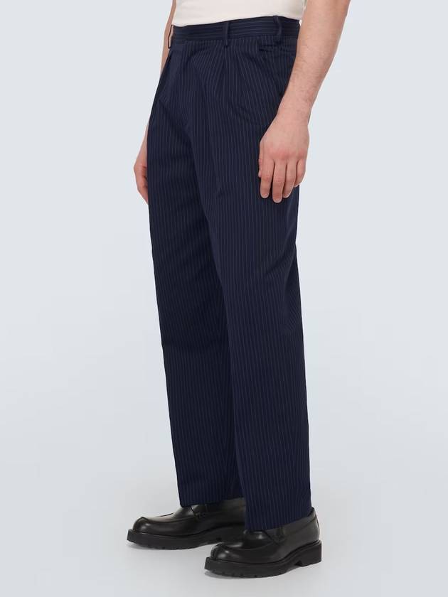 Pleated Suit Striped Paris Label Pocket Cotton Straight Pants Navy - KENZO - BALAAN 4