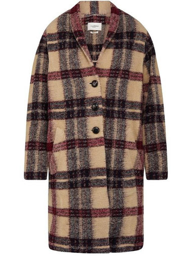 Isabel Marant Gabrielle Check Coat Burgundy Ecru MA1297 22A012E BYEC - ISABEL MARANT ETOILE - BALAAN 1