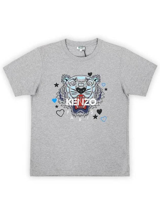 17 S S Men's Tiger Heart Printing Short Sleeve T-Shirt Gray 5TS050 4Y6 95 - KENZO - BALAAN 1