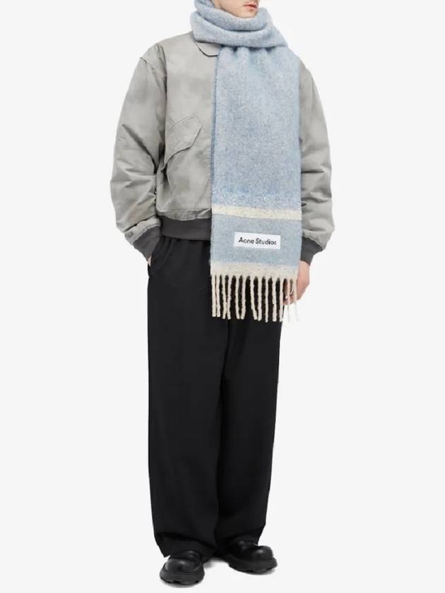 Logo Patch Fringe Muffler Denim Blue - ACNE STUDIOS - BALAAN 5