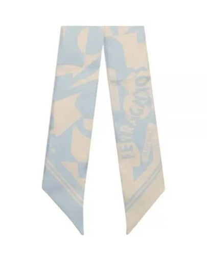 Logo Print Mini Silk Scarf Beige Blue - SALVATORE FERRAGAMO - BALAAN 2