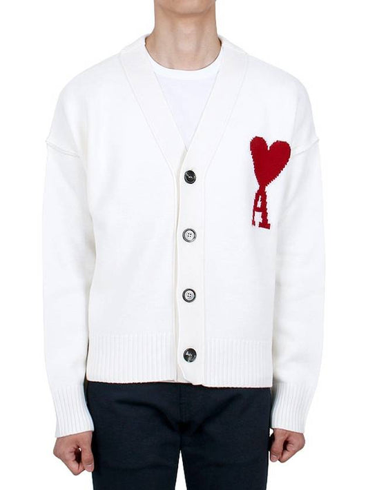 Big Heart Logo V neck Wool Cardigan UKC006 018 154 - AMI - BALAAN 2