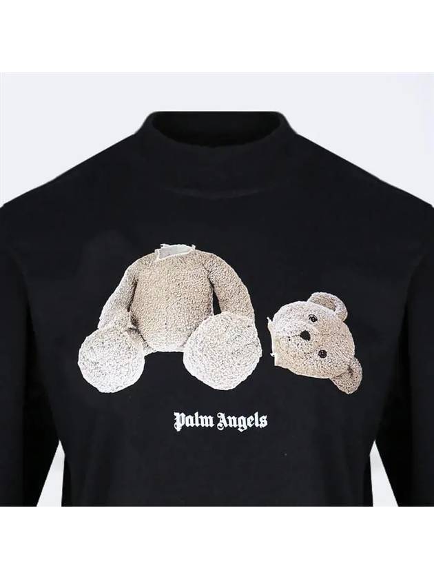Women's Bear Print Crop Short Sleeve T-Shirt Black - PALM ANGELS - BALAAN.