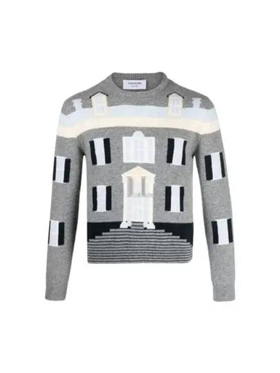 House Intarsia Wool Knit Top Light Grey - THOM BROWNE - BALAAN 2