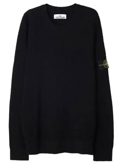 Crewneck Full Rib Wool Knit Top Black - STONE ISLAND - BALAAN 2