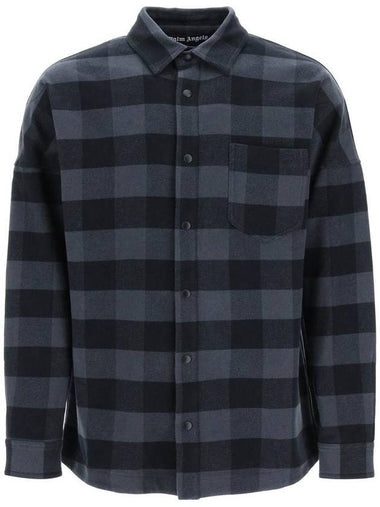 Logo Print Check Long Sleeve Shirt Black - PALM ANGELS - BALAAN 1