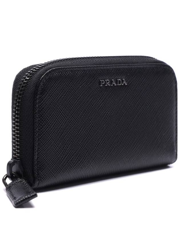 Logo Zip Around Leather Key Holder Black - PRADA - BALAAN 4