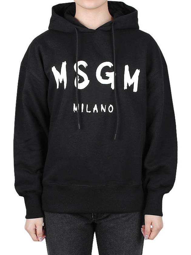 Milano Brushed Logo Print Hoodie Black - MSGM - BALAAN 2