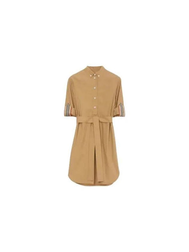 Icon Stripe Detail Tie Waist Shirt Midi Dress Brown - BURBERRY - BALAAN 1