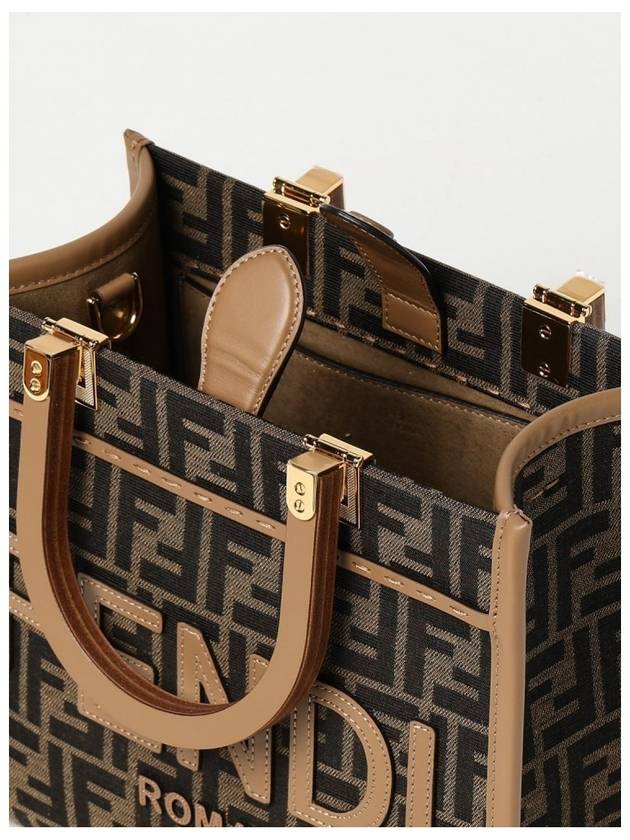 Sunshine FF Jacquard Fabric Small Tote Bag Brown - FENDI - BALAAN 11