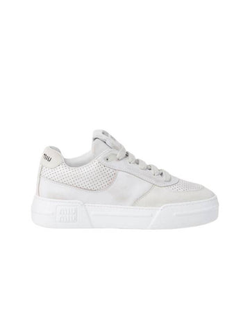 bleached leather and suede sneakers white - MIU MIU - BALAAN 1