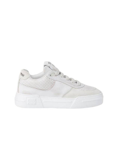 bleached leather and suede sneakers white - MIU MIU - BALAAN 1