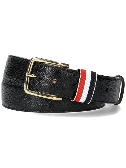 Men's Three Stripes Tab Pebbled Leather Belt Black - THOM BROWNE - BALAAN 2