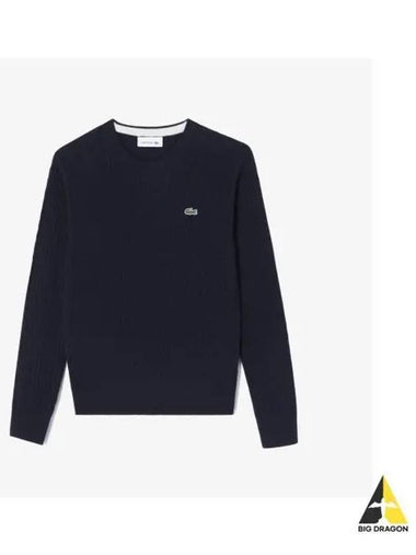 Women s Cable Crew Neck Sweater Navy - LACOSTE - BALAAN 1