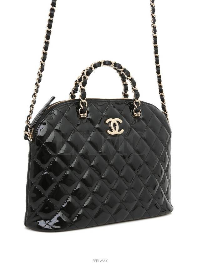 Small Shopping Bag Patent Gold Metal Black Chain Cross AS3969 - CHANEL - BALAAN 3