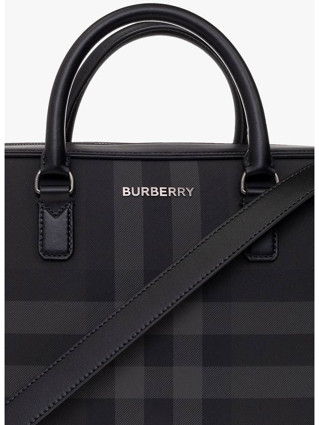 Check Print Leather Brief Case Charcoal - BURBERRY - BALAAN 7