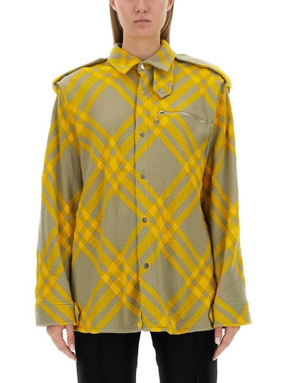 Check Wool Blend Shirt Yellow - BURBERRY - BALAAN 2