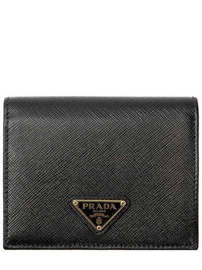 Saffiano Triangle Logo Half Wallet Black - PRADA - BALAAN 2