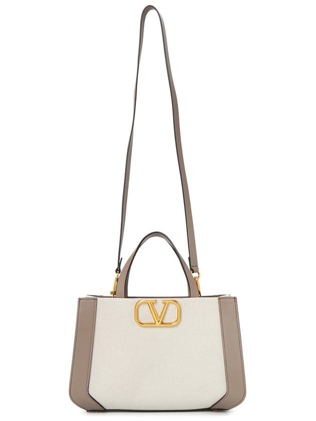 Signature V Logo Bicolor Tote Bag Grey - VALENTINO - BALAAN 8