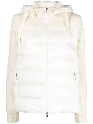 Padded Wool Hooded Cardigan White - MONCLER - BALAAN 1