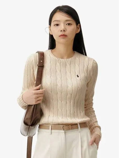 W cable knit cotton crewneck sweater ivory - POLO RALPH LAUREN - BALAAN 2