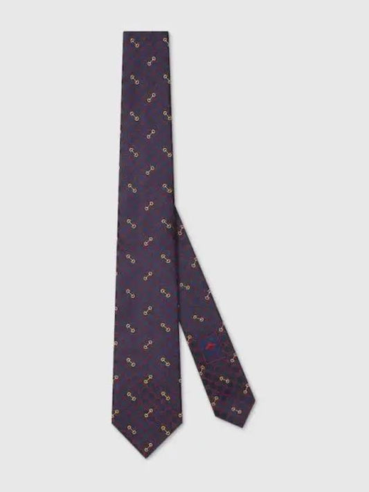 GG Horsebit Embroidery Silk Jacquard Tie Blue - GUCCI - BALAAN 2