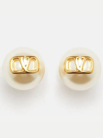 Garavani goldtone polished V logo postback pearl earrings - VALENTINO - BALAAN 1