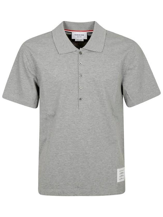 Men's Side Slit Three Stripe Tab Short Sleeve Polo Shirt Grey - THOM BROWNE - BALAAN 1