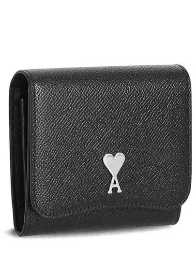 Metal Logo Compact Snap Half Wallet Silver Black - AMI - BALAAN 2