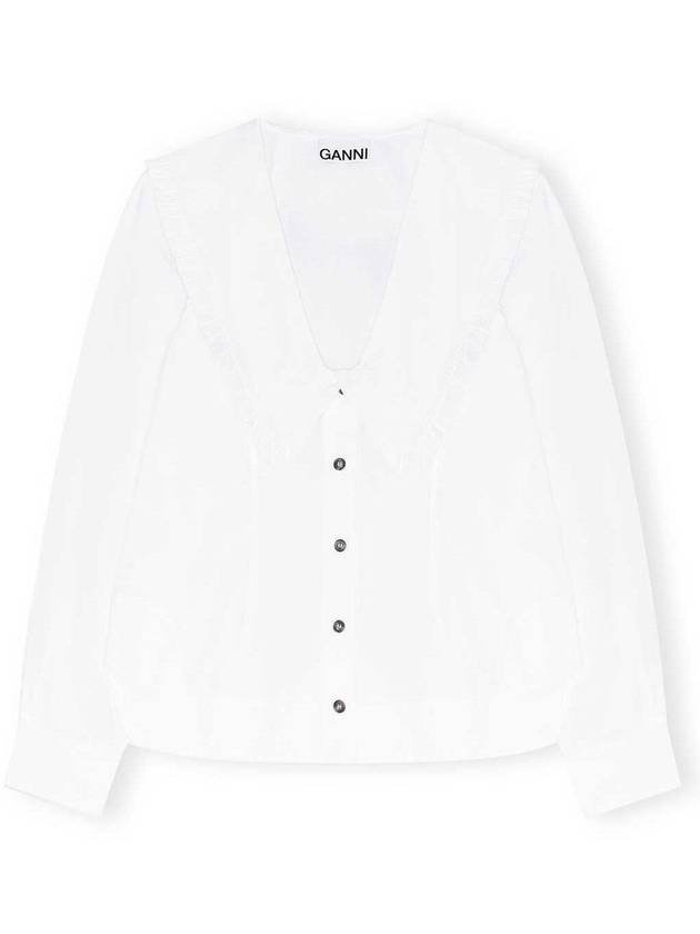 Cotton Poplin V neck Frill Collar Shirt F5778 - GANNI - BALAAN 1