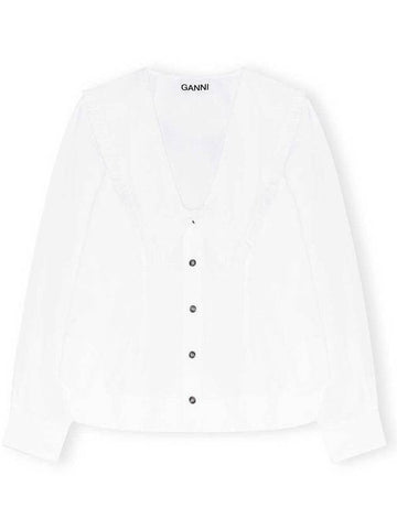 Cotton Poplin V neck Frill Collar Shirt F5778 - GANNI - BALAAN 1