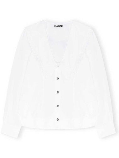 Cotton Poplin V neck Frill Collar Shirt F5778 - GANNI - BALAAN 1