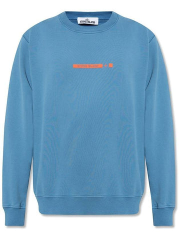 Logo Print Cotton Sweatshirt Powder Blue - STONE ISLAND - BALAAN 1