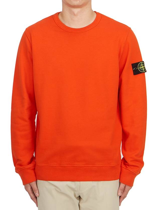 Brushed Cotton Fleece Garment Dyed Crewneck Sweatshirt Lobster Red - STONE ISLAND - BALAAN 2