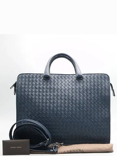 465418 Navy Intrecciato Leather Briefcase Tote Bag Shoulder Strap 2WAY - BOTTEGA VENETA - BALAAN 1