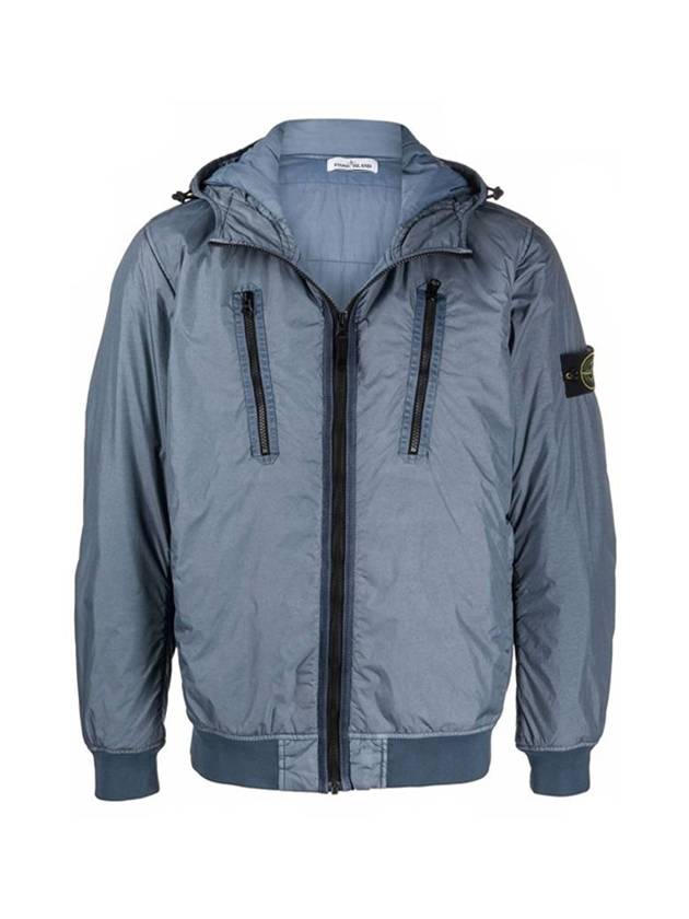 Garment Dyed Crinkle Reps Nylon Down Hooded Jacket Powder Blue - STONE ISLAND - BALAAN 1