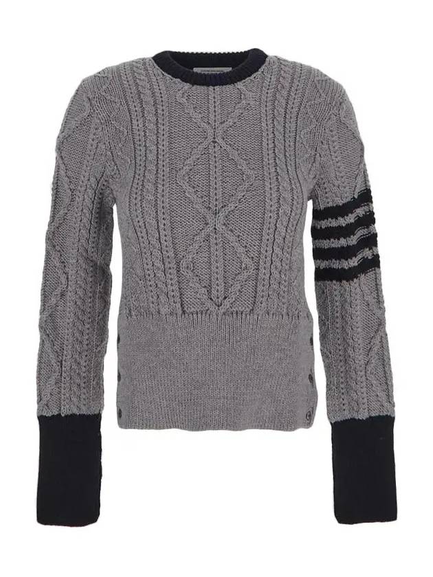 Women's 4 Bar Cable Classic Crew Neck Knit Top Grey - THOM BROWNE - BALAAN 3