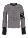 Women's 4 Bar Cable Classic Crew Neck Knit Top Grey - THOM BROWNE - BALAAN 2