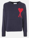 Big Heart Logo Wool Knit Top Navy - AMI - BALAAN 3