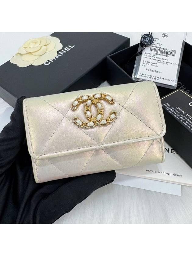 19 Logo Flap Card Wallet Metal White - CHANEL - BALAAN 1