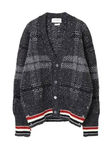 Donegal tartan striped V neck cardigan - THOM BROWNE - BALAAN 1