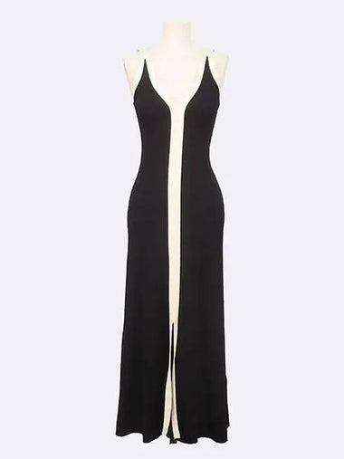 SFPRO00982 Black two tone color long rib tank top knit dress one piece size 36 - SANDRO - BALAAN 1