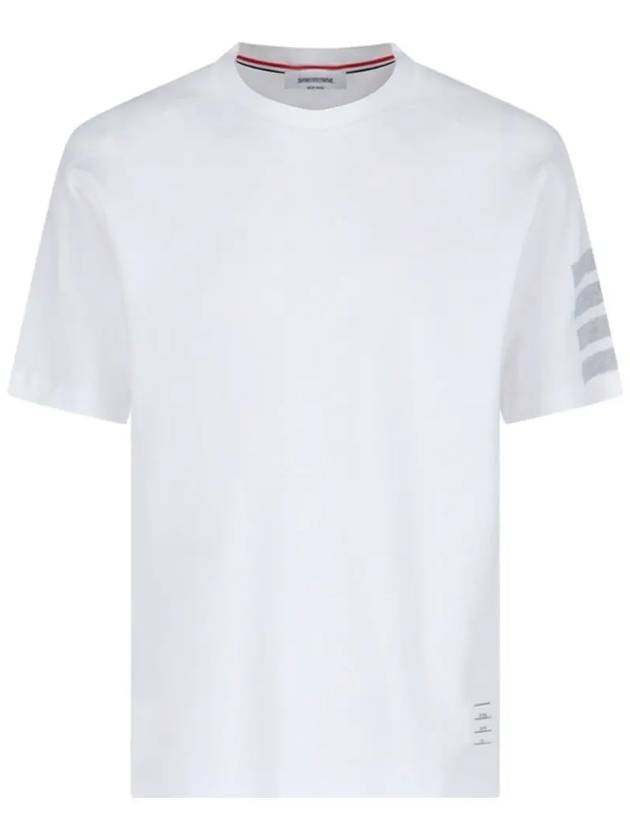 4-Bar Striped Cotton Short Sleeve T-Shirt White - THOM BROWNE - BALAAN 3