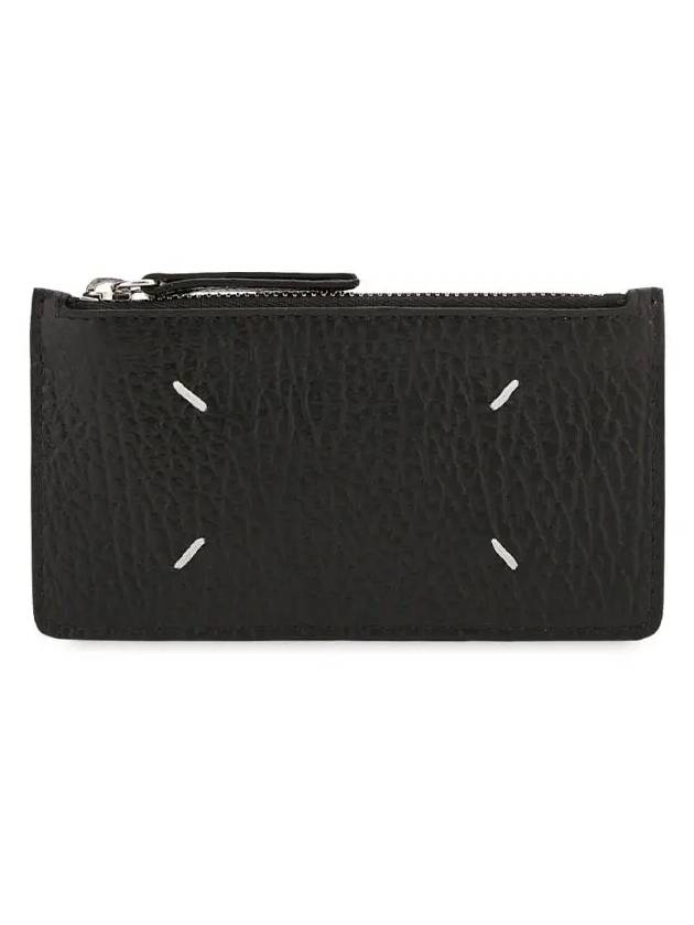 Pebble Leather Stitch Logo Zipper Card Wallet Black - MAISON MARGIELA - BALAAN 4