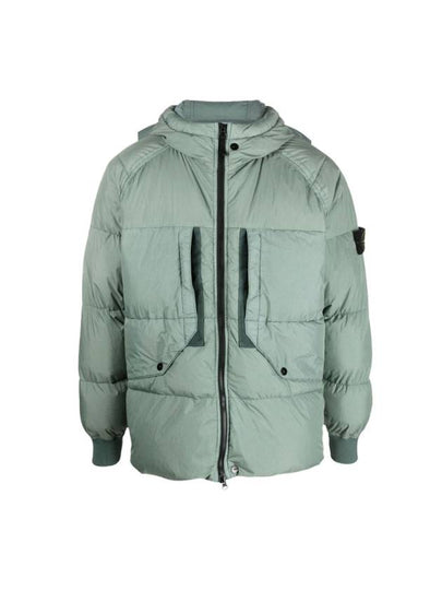 Garment Dyed Crinkle Reps Recycled Nylon Hoodie Padding Sage Green - STONE ISLAND - BALAAN 2