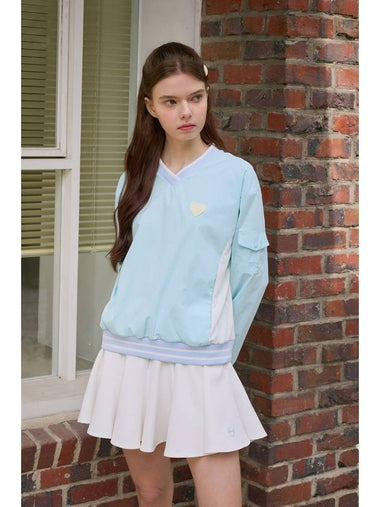 Smile Heart Hybrid Woven Sweatshirt Sky Blue - GOXO - BALAAN 1