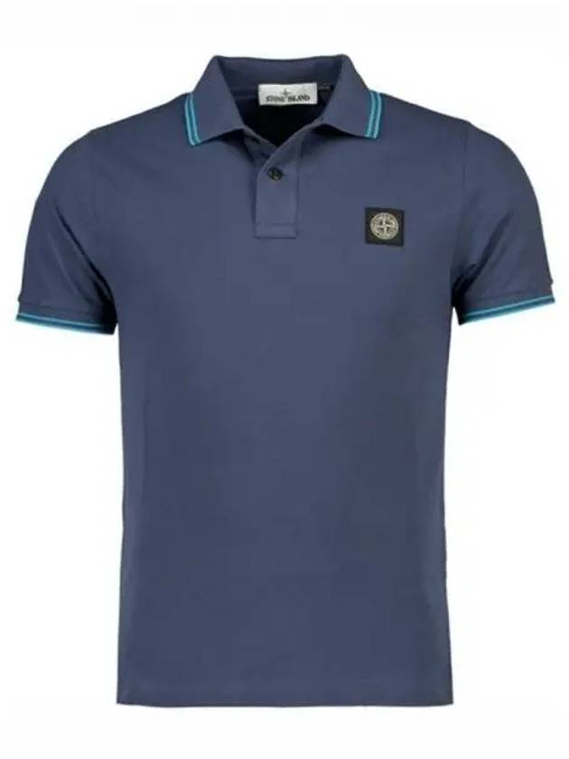 Men's Two Line Wappen Patch Cotton Short Sleeve Polo Shirt Dark Blue - STONE ISLAND - BALAAN 2