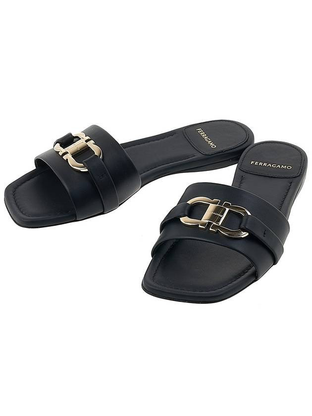 Gancini Ornament Flat Slide Black - SALVATORE FERRAGAMO - BALAAN 2