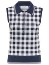 Gingham Silk Jacquard 4 Bar Polo Sleeveless Cardigan Navy - THOM BROWNE - BALAAN 2